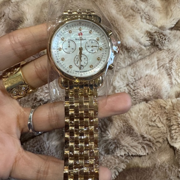 $2999 NEW MICHELE CSX-36 Gold-Tone Diamond Chronograph Watch | Swiss Quartz - Picture 6 of 8